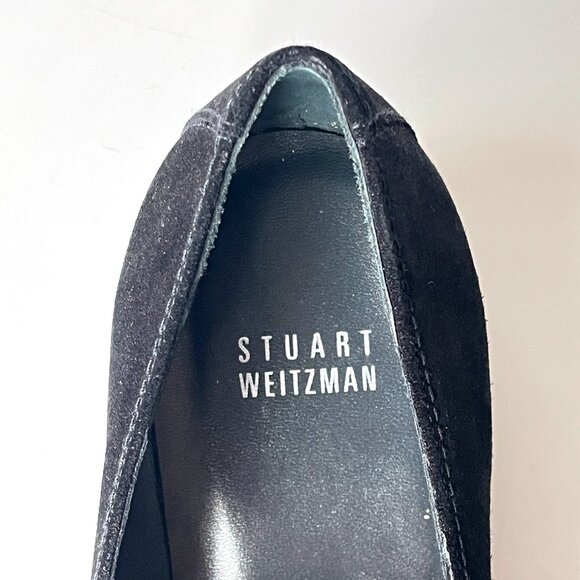 Stuart Weitzman Minimal Black Suede Leather Slip On Wedge Heeled Shoes Size 37